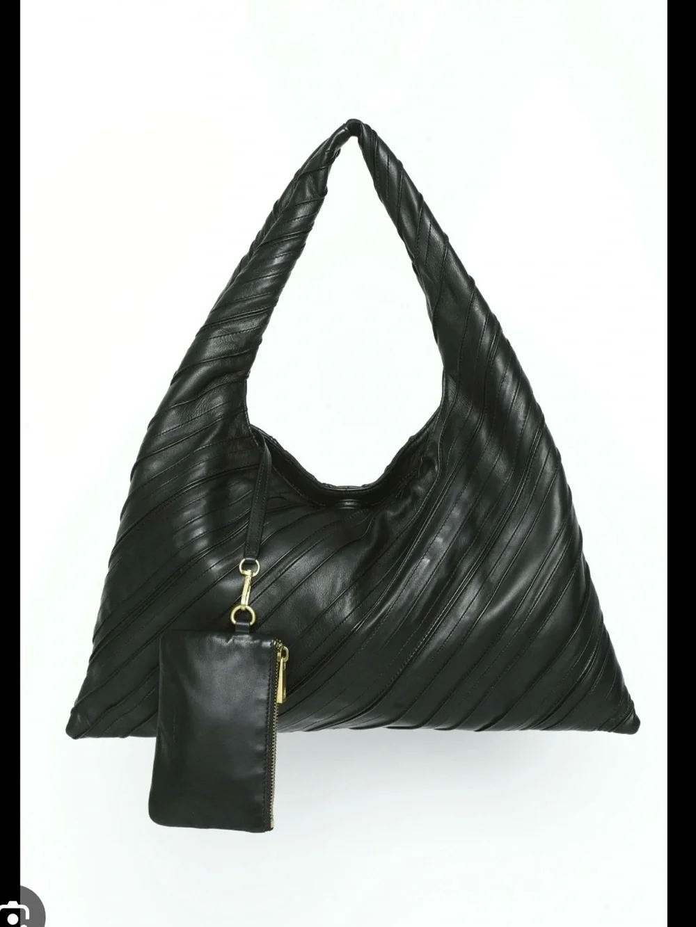Walter Baker Black Leather Diagonal-Stitch Hobo with Zip Pouch